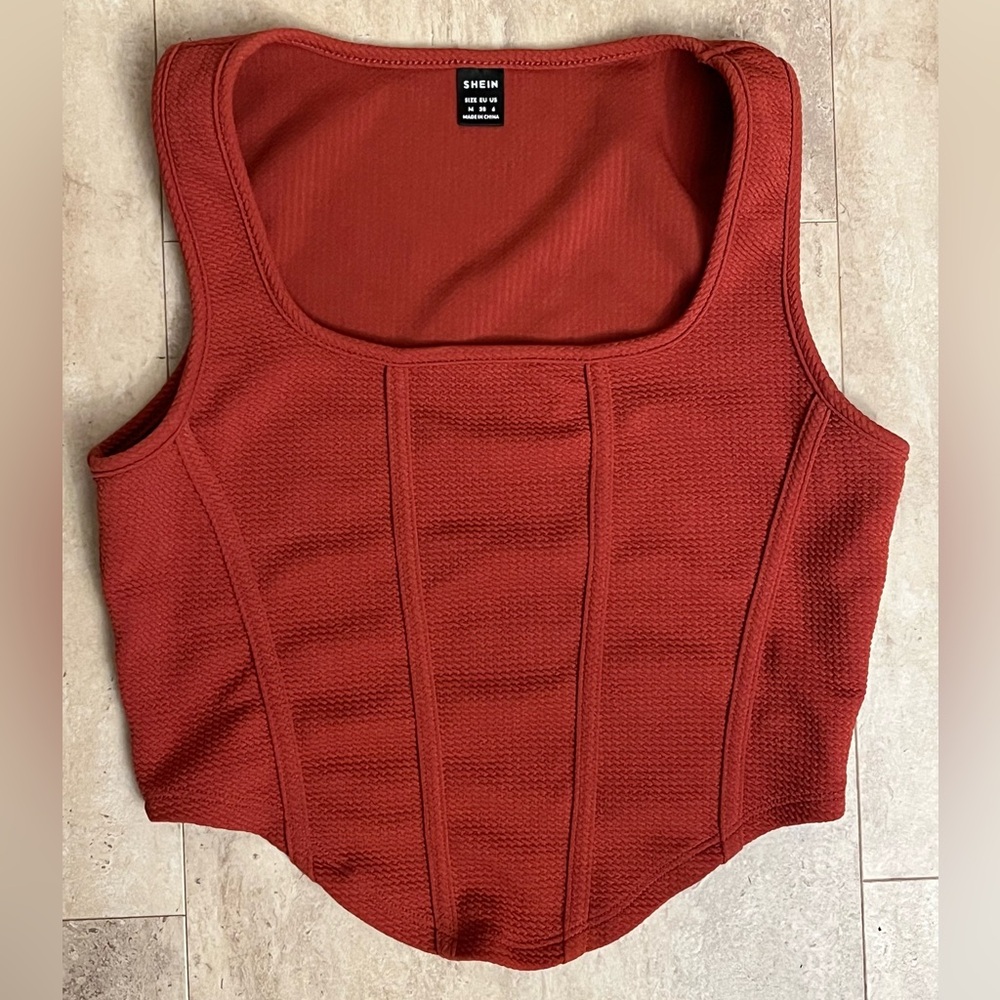 SHEIN Rust Ribbed Crop Tank Top size M